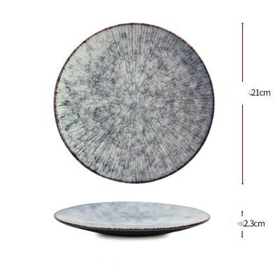 Assiette japonaise en céramique « Shiro » - Marbre gris - 21cm