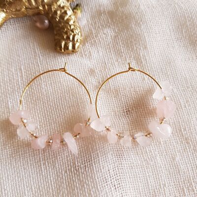 Boucles d'oreilles créoles acier inoxydable Prisca quartz rose