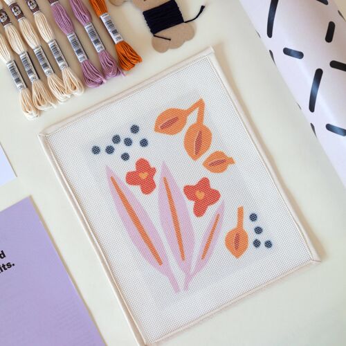 Paper Flowers Beginner Needlepoint Kit | DIY Embroidery