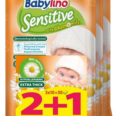 Babylino Sensitive Newborn Wipes with delicate Chamomile fragrance, 98% Natural formula that restores the PH of the skin, Pocket packs of 10 wipes