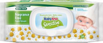Babylino Sensitive Lingettes Nouveau-Né sans parfum, Formule 98% Naturelle qui restaure le PH de la peau, 54 Lingettes