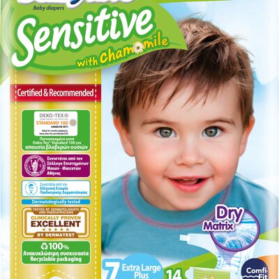 Babylino Sensitive Diapers Size 7, Extra Large Plus (15 + kg), 14 Units