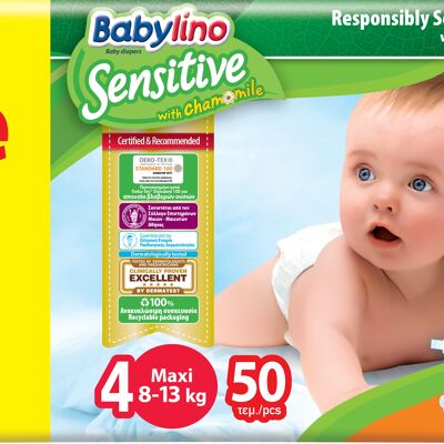Babylino Sensitive Diapers Size 4, Maxi (8-13kg), 50 Units, Economy Pack