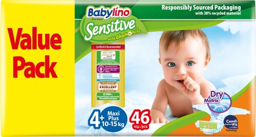 Babylino Sensitive Pannolini Taglia 4+, Maxi Plus (10-15kg), 46 Unità, Confezione Risparmio