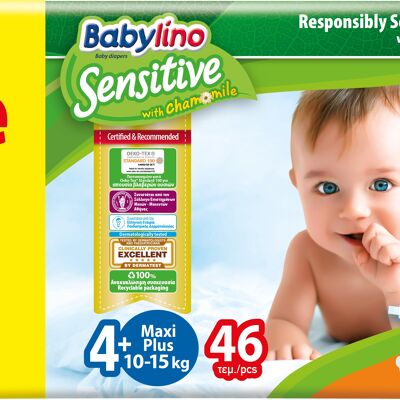 Babylino Pañales Sensibles Talla 4+, Maxi Plus (10-15kg), 46 Unidades, Pack Económico