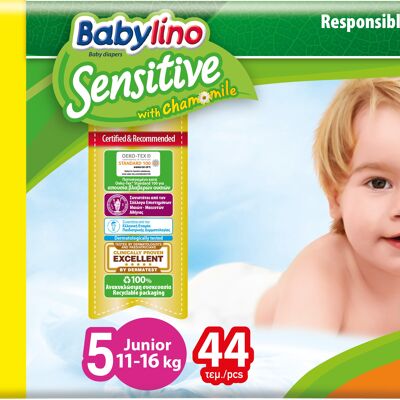 Babylino Sensitive Diapers Size 5, Junior (11-16kg), 44 Units, Economy Pack