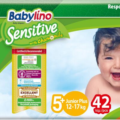 Babylino Sensitive Diapers Size 5+, Junior Plus (12-17Kg), 42 Units, Economy Pack