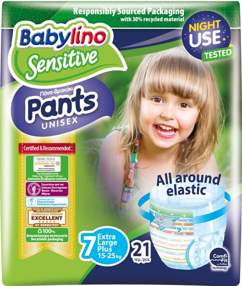 Babylino Sensitive Pannolini Mutandina Taglia 7, Pants Extra Large Plus (15-25 Kg), 21 Unità