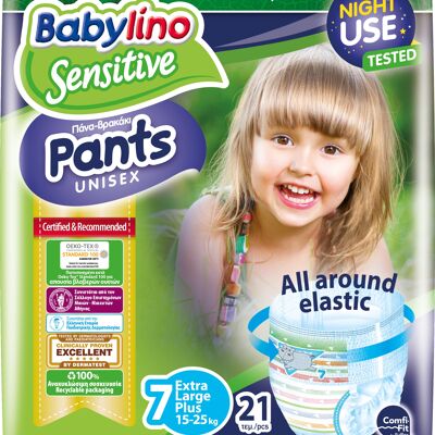 Babylino Sensitive Diapers Panties Size 7, Pants Extra Large Plus (15-25 Kg), 21 Units