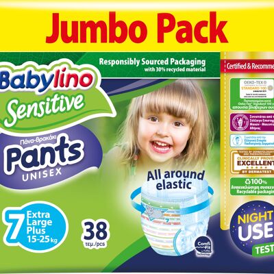 Babylino Sensitive Pannolini Mutandina Taglia 7, Pants Extra Large Plus (15-25 Kg), 38 Unità, Confezione Risparmio