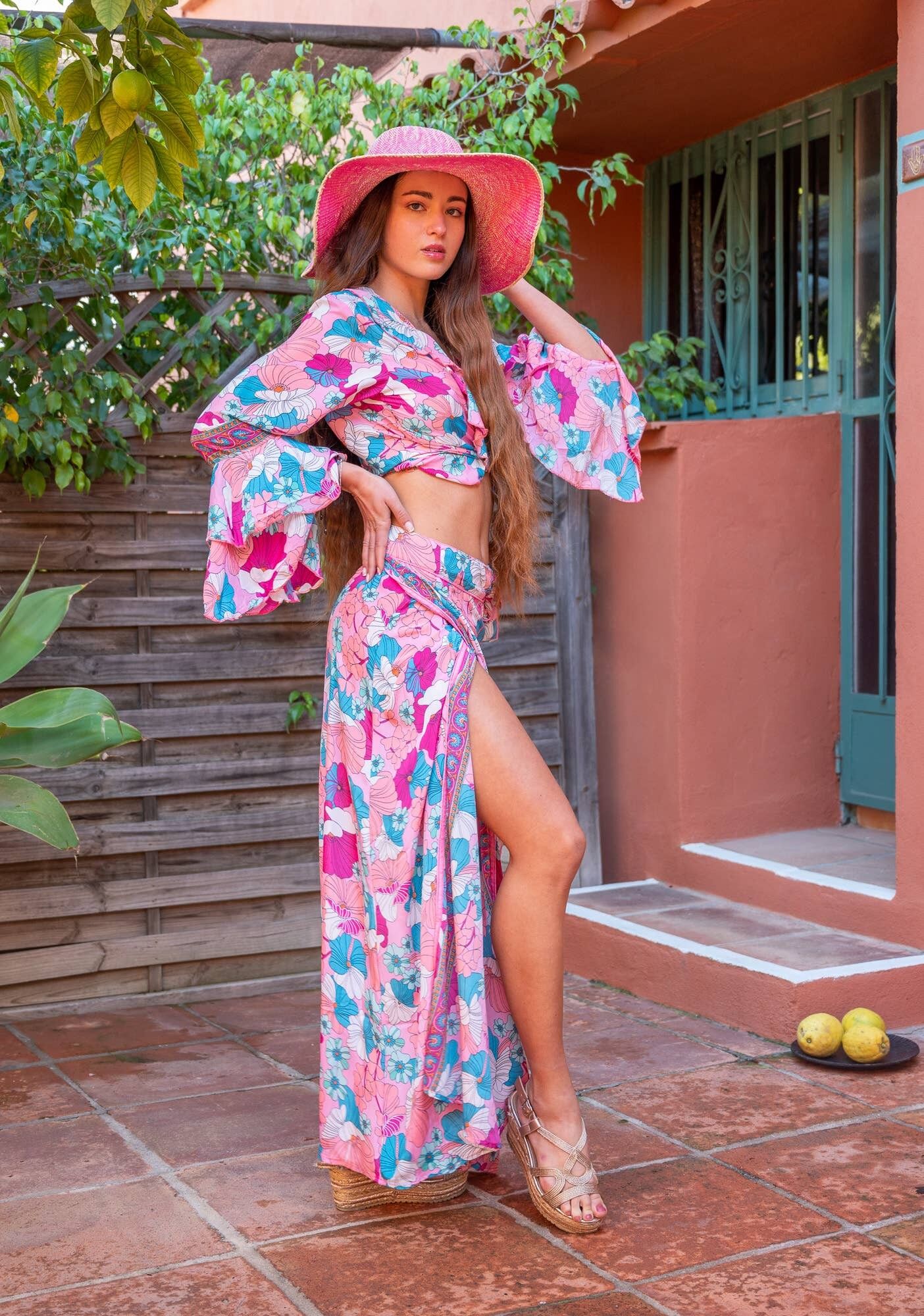 JUNGLA Top manches 2 volants-Rose