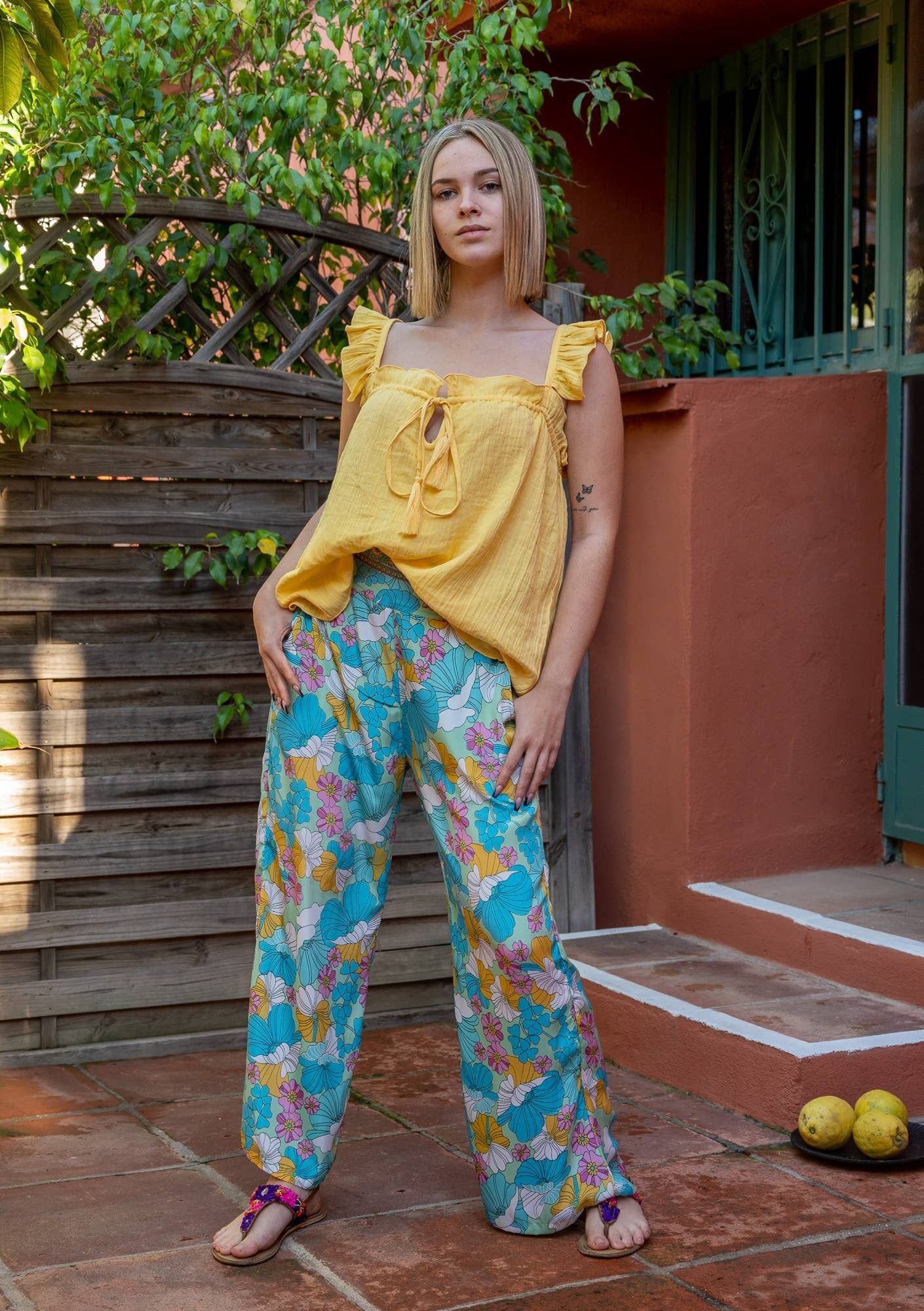 LOREN Top mit Rüschenträgern-Gelb