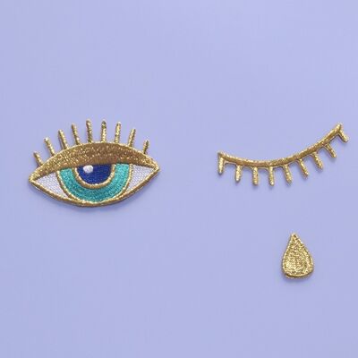 Iron-on patch Gold trio eye, eyelashes and tear (3 pieces)