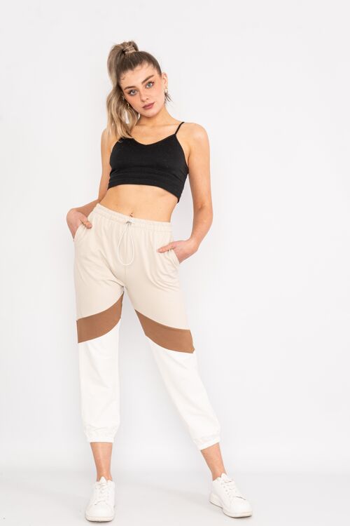 Beige Drawstrings panelled loungewear bottom