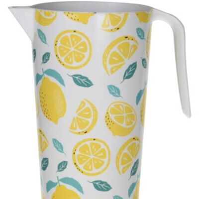Jarra de melamina para líquidos de color blanca con limones