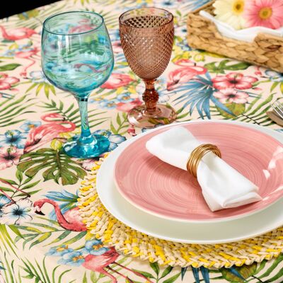 Tischdecke mit Flamingo- und Blumendruck300cm