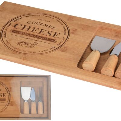 Rectangular Cheese Cutting Board with 3 Knives.