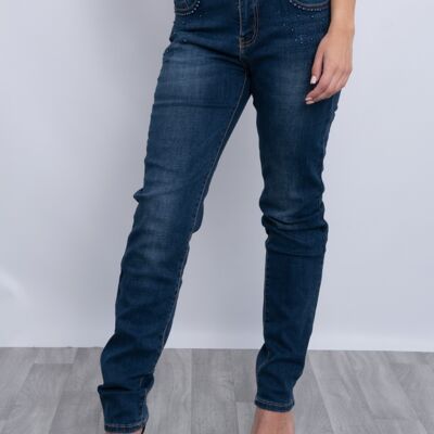 Casual jeans with gemstone pattern on pocket