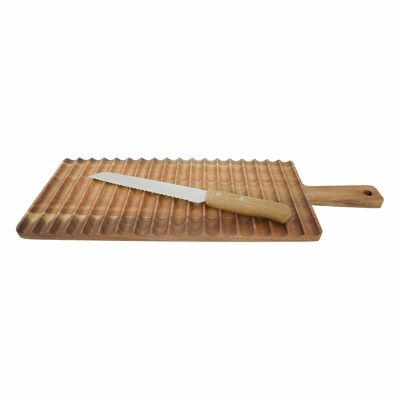 Juego de tabla de pan y cuchillos de pan de madera de acacia