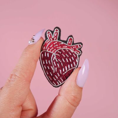 Human heart brooch - handmade cannetille embroidery