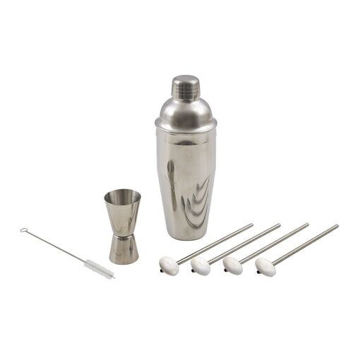 Set cocktail avec Cobbler shaker, mesureur et set de 4 pailles/cuillères