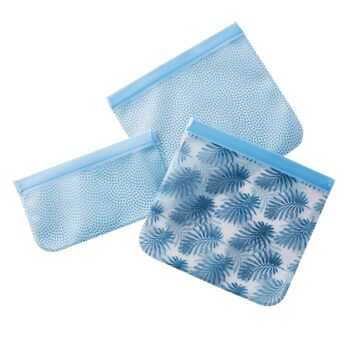 Set de 3 sacs ziplock réutilisables en Peva bleu 1