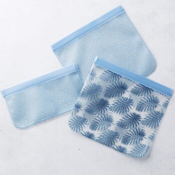 Set de 3 sacs ziplock réutilisables en Peva bleu 2