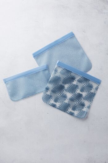 Set de 3 sacs ziplock réutilisables en Peva bleu 3