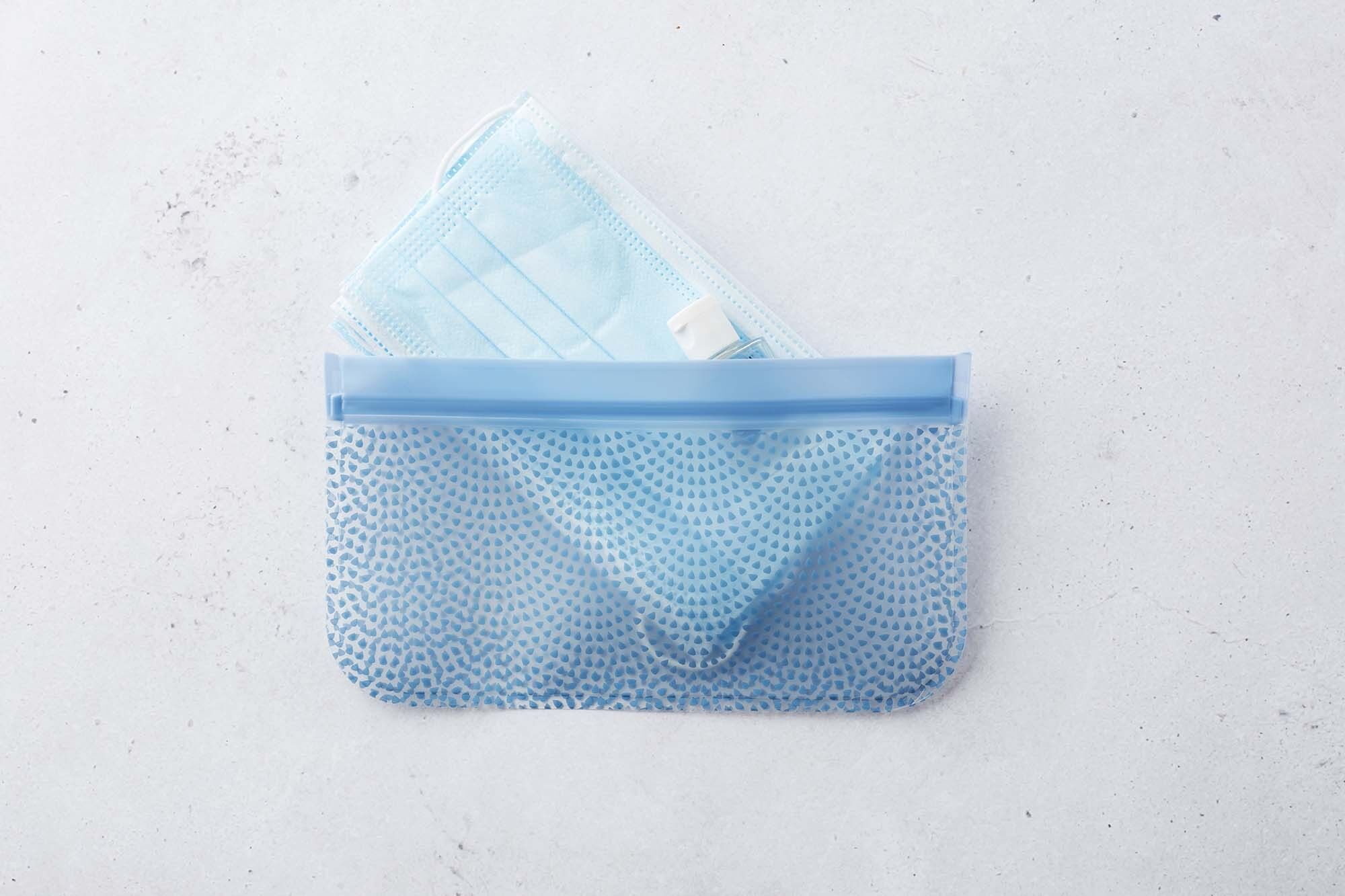 Set mit 3 wiederverwendbaren Druckverschlussbeuteln in blauem Peva