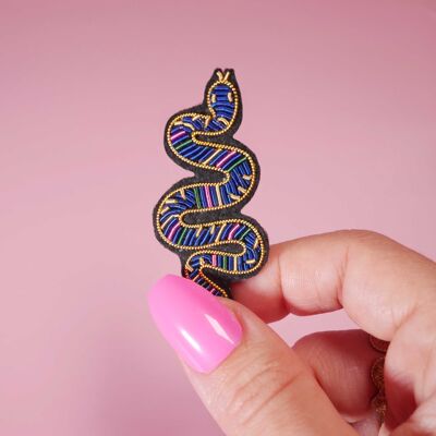 Snake brooch - cannetille handmade embroidery