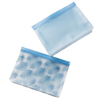 Set of 2 reusable ziplock bags with blue Peva bottom