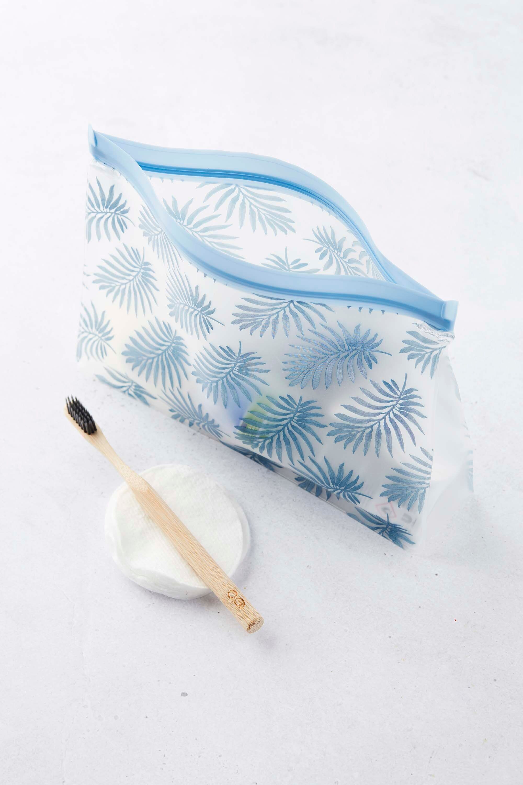 Set mit 2 wiederverwendbaren Druckverschlussbeuteln mit blauem Peva-Boden