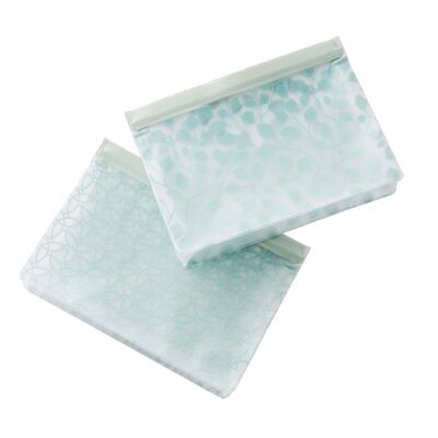 Set of 2 reusable ziplock bags with green Peva bottom