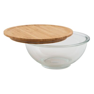 Glass bowl with bamboo lid 1.4L