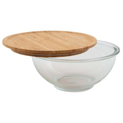 Glass bowl with bamboo lid 2.4L