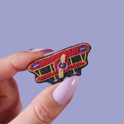 Vintage retro airplane brooch - cannetille hand embroidery