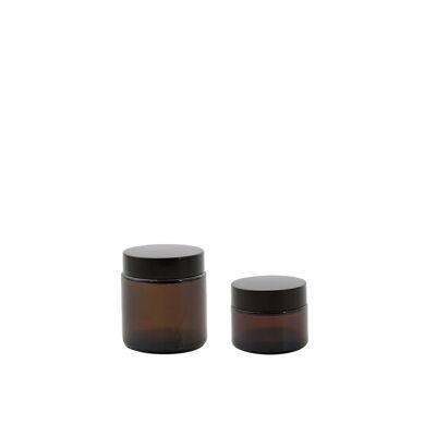 Set of 2 amber glass cosmetic jars 50 & 100 ml