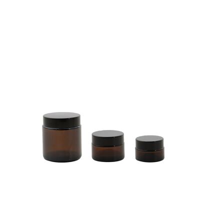 Set of 3 amber glass cosmetic jars 20, 30 & 100ml