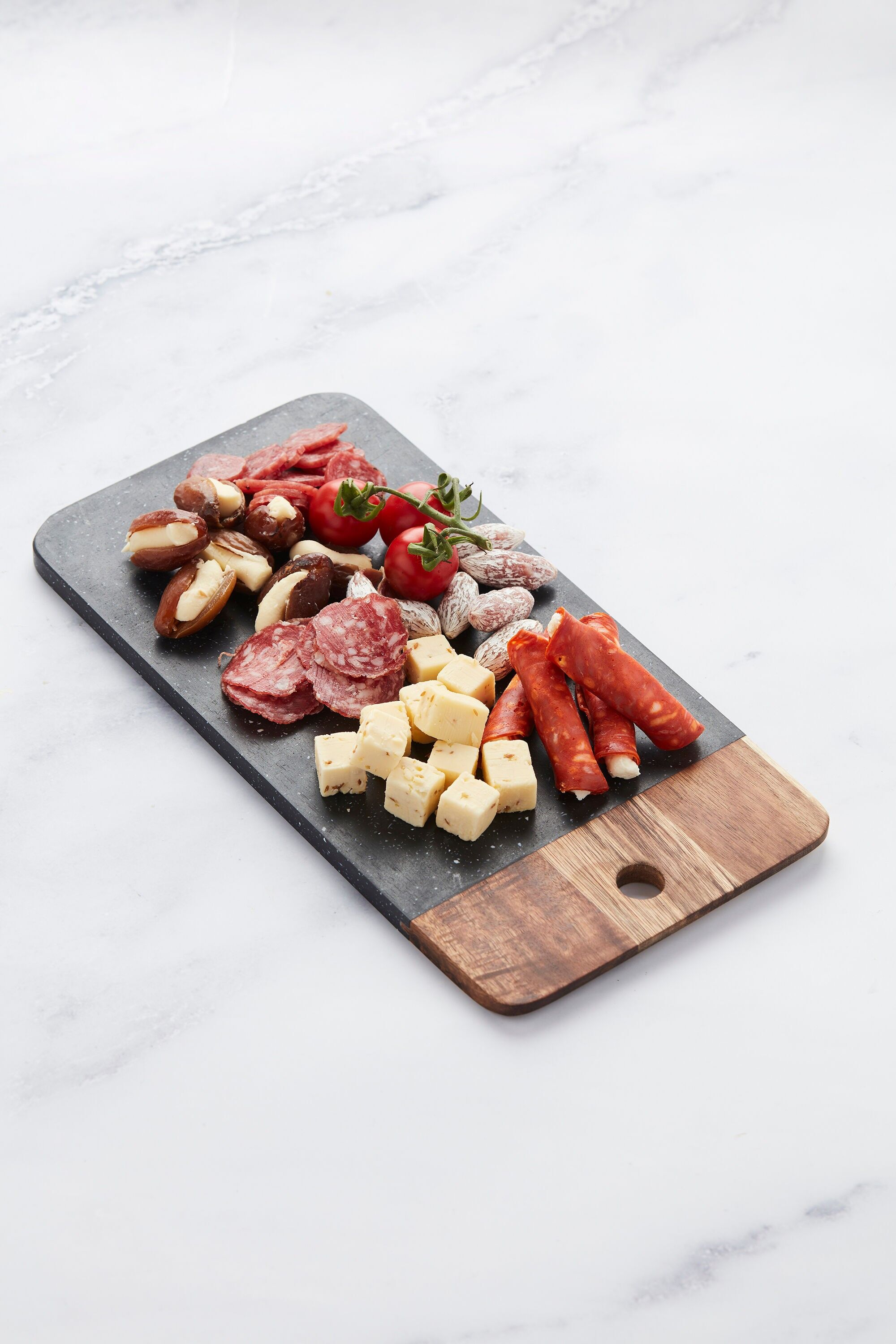 Tablero de madera de acacia y granito 24,2x14,3cm