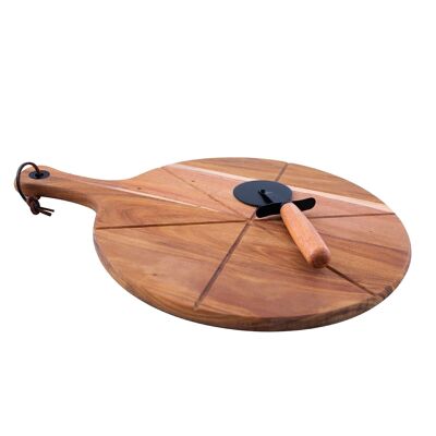 Acacia Pizza Cutter and Serving Board