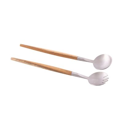 2-piece salad server in acacia wood and stainless steel