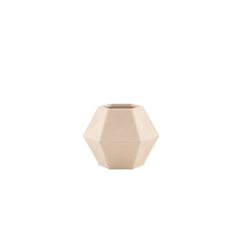 Vase géométrique en fibre de bambou blanc cassé 10.8x9.5x8cm