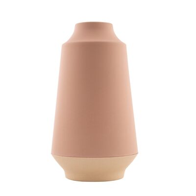 Powder pink and off-white bamboo fiber vase ø 15.1cm H 26.5cm
