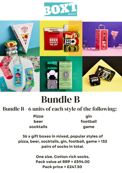 Bundle B - Novelty Gift Socks, Pizza, Beer, Socktails, Gin, Football, Game