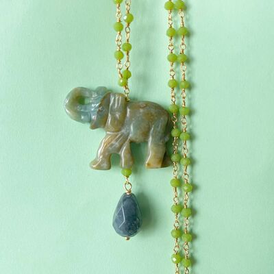 Collana elefante Gioia - Verde acqua- goccia grigia
