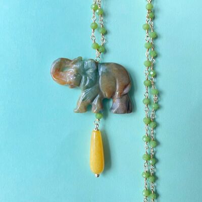 Collana elefante Gioia - Verde acqua- goccia gialla