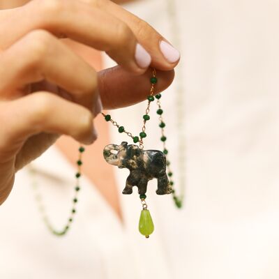 Collana elefante Gioia - Verde scuro-goccia agata
