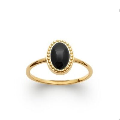 Anillo de Ágata Negra "Alexandra" - Chapado en Oro 750