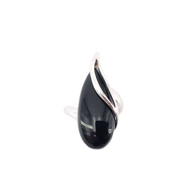 Bague Onyx noir "Colombe" - Argent 925