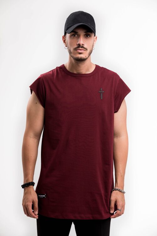 CUTTED SLEEVES T-SHIRT - RED - Red